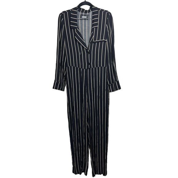 Reformation Black Long Sleeve Pinstripe V Neck Jumpsuit Women's Vacation Concert - Picture 1 of 8